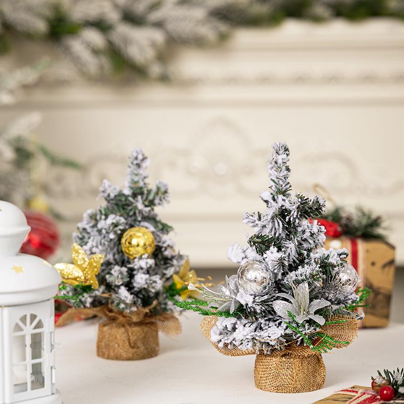 Haobei Christmas Tree Mini Ornaments - Festive Atmosphere Desktop Decorations with Snow Simulation