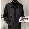 Autumn and Winter Men's Solid Color Pocket Jacket Top Tooling Lapel Slim Fashion Woolen Woolen Trend Simple Coat Men