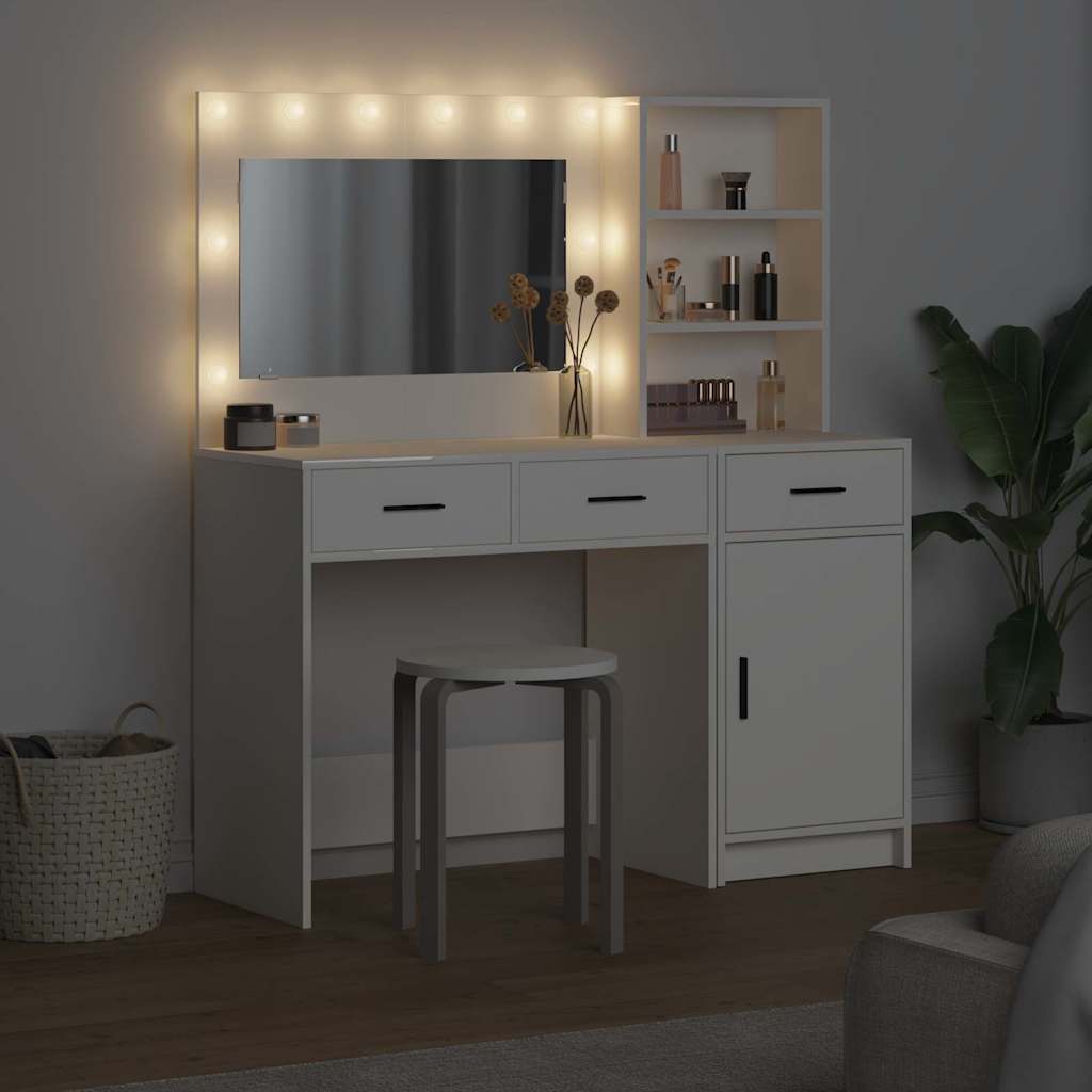 Makeup Table with Mirror Lighting 2 pcs White Particleboard