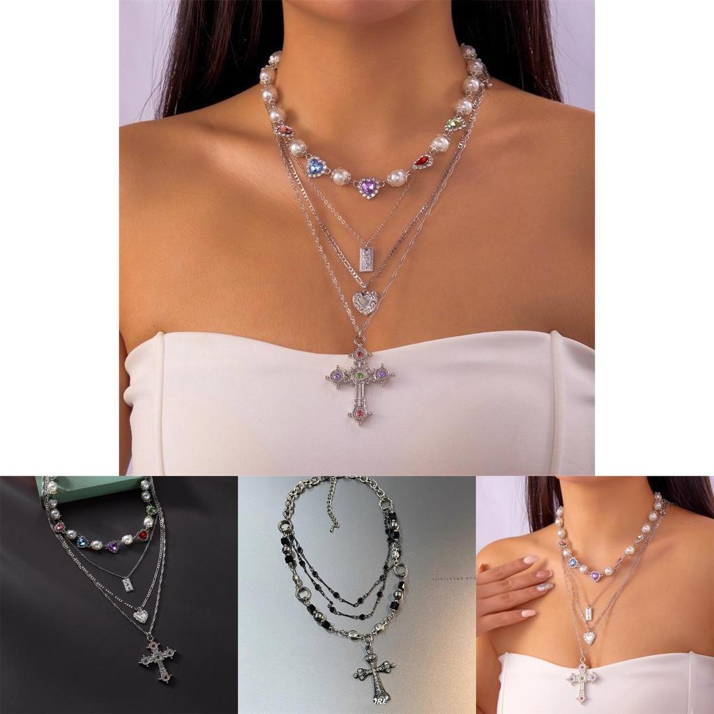 Gothic Cross Choker Necklace For Women With Geometric Pendant And Gold Finish