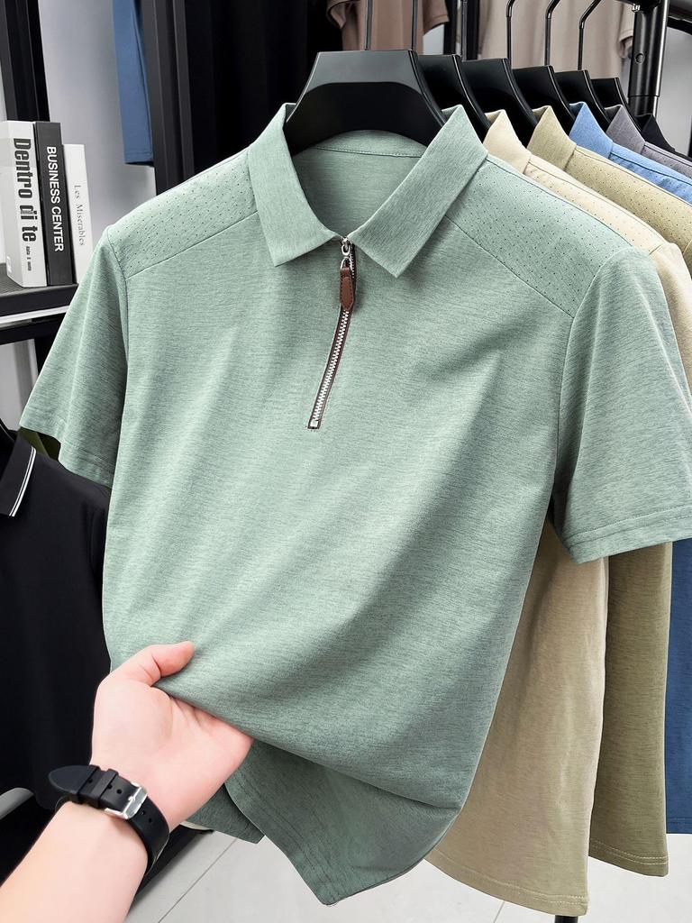 Men's Summer Breathable Short Sleeve Half-Zip Polo Shirt