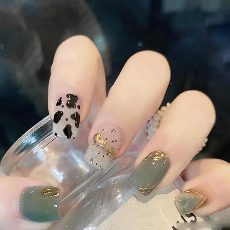 Ice Through Lime Milk Pattern Japanese Nail Art Lake Green Short Wearing Nail Finished Advanced Nail Art Tablets