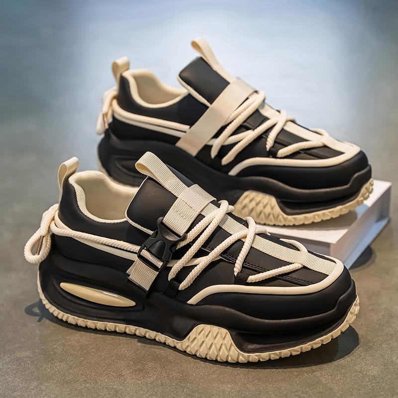 

Running Shoes Chunky Sneakers Mens Designer Hollow Sole Fashion Casual Split Leather Upper Height Increased Platform Sport Shoes 48 чёрный