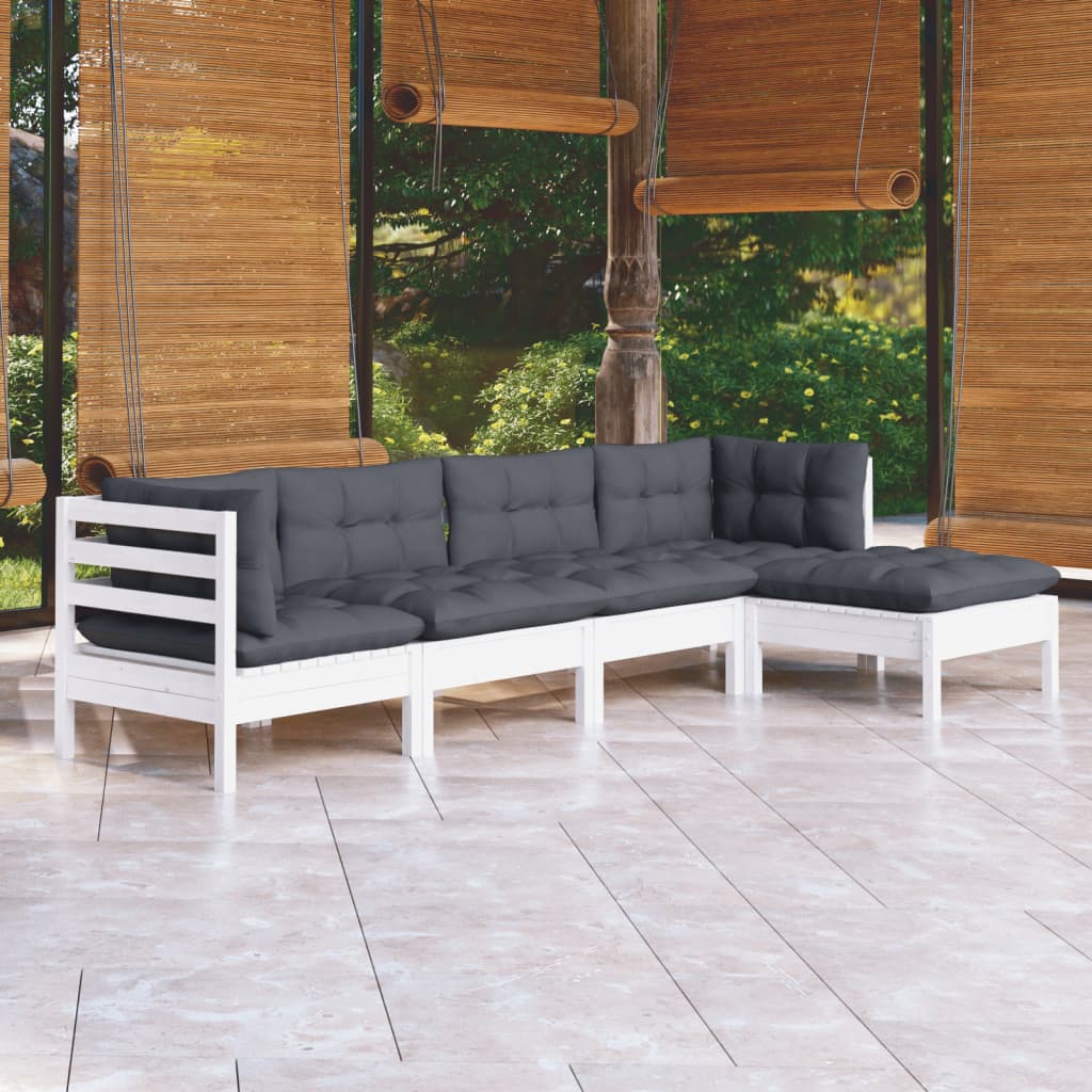 Vidaxl 5-Cz. Garden Lounge Set, Cushions, White, Pine