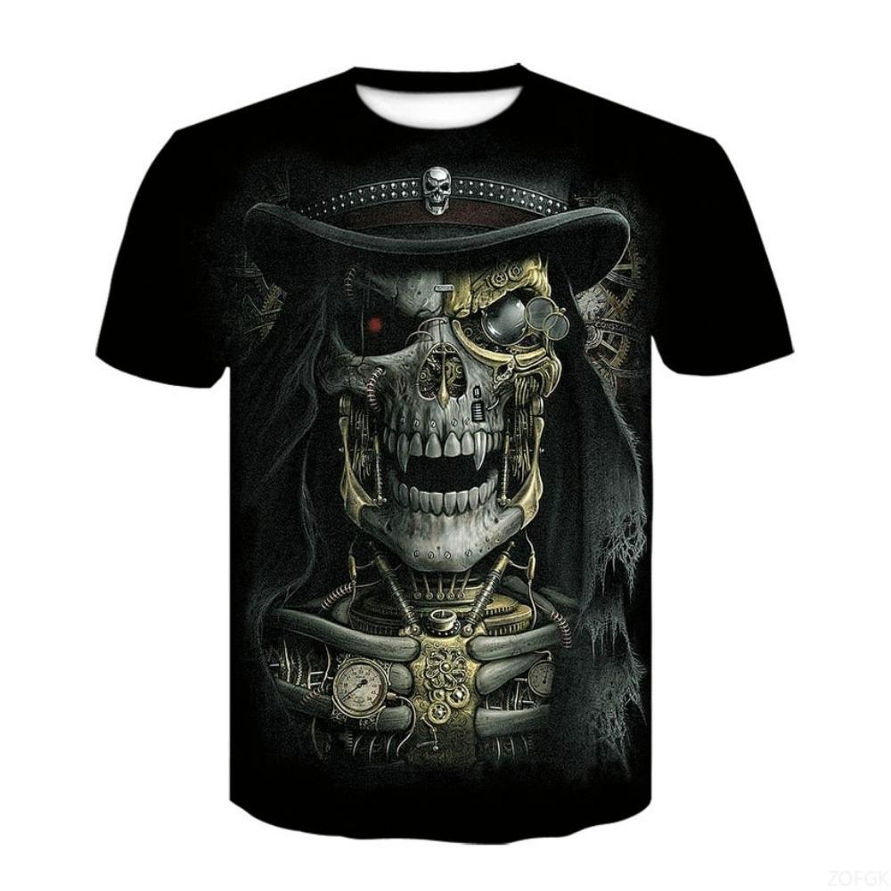 Anime Summer Printed Terrifying Skull 3D Fashionable Trendy Casual Comfortable Short Sleeve Personalized Round Neck Man
