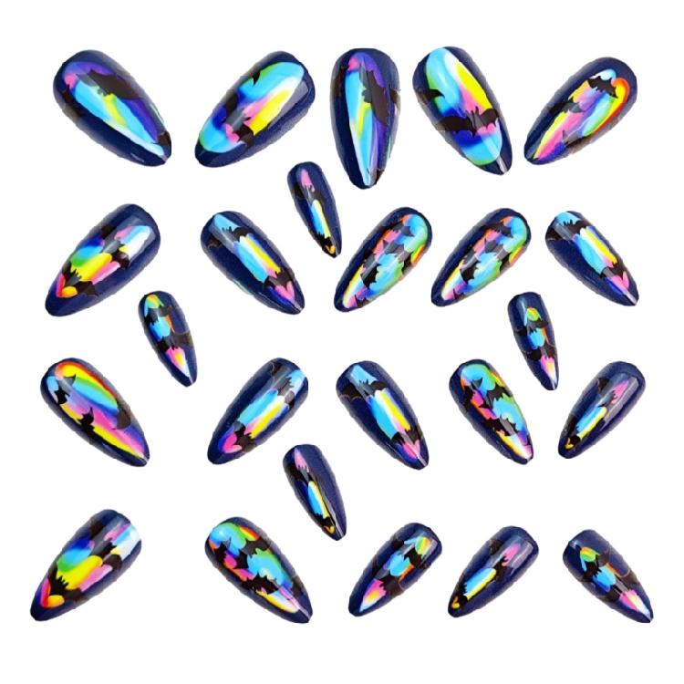 24 Pieces Halloween Almond Fake Nail Pink Bat Pumpkin Design Durability Nail For Women Party Costume Accessories