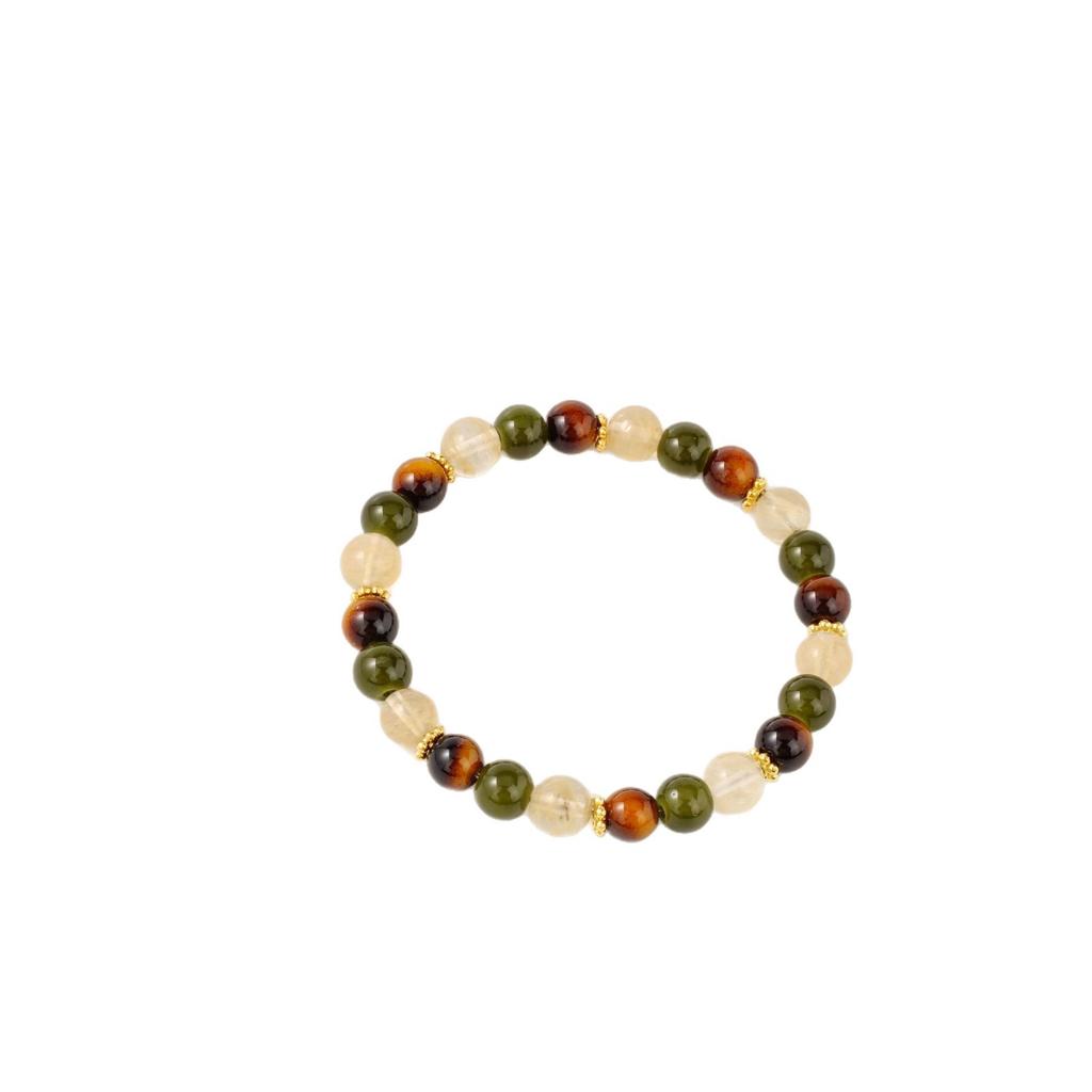 Festive Gifts Tiger Eye Green Aventurine And Rutilated Quartz Beaded Bracelet Natural Fashion Jewelry Daily Wear Simple Versatile Accessory