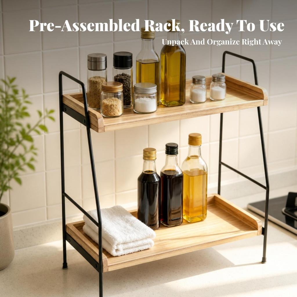 Two-Tier Tabletop Storage Rack Easy to Clean Two-Level Countertop Organizer