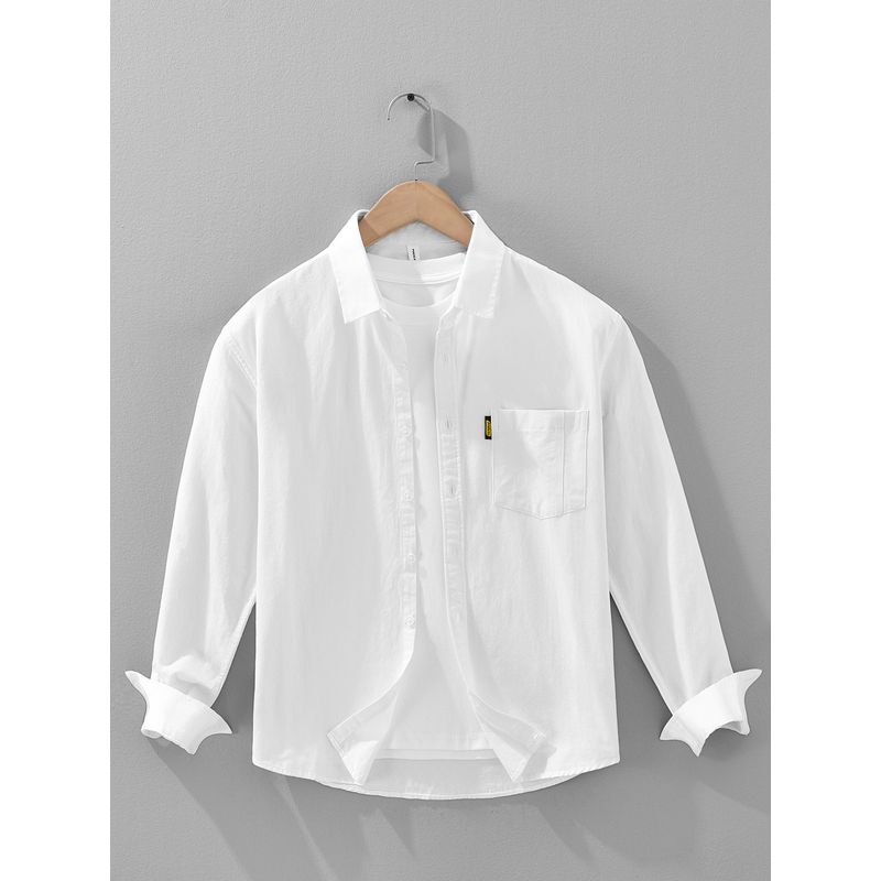 Spring and Autumn Japan Fashion Hong Kong Style Retro Long Sleeve Shirts Men's Washed Cotton Loose Casual Shirt Outerwear 100% Cotton