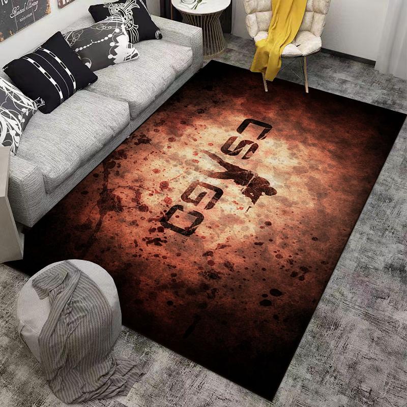 CSGO Themed Rug with Action Silhouette and Distressed Style Suitable for Use As an Anti-slip Game Mat for Living Room and Bedroom Sofas