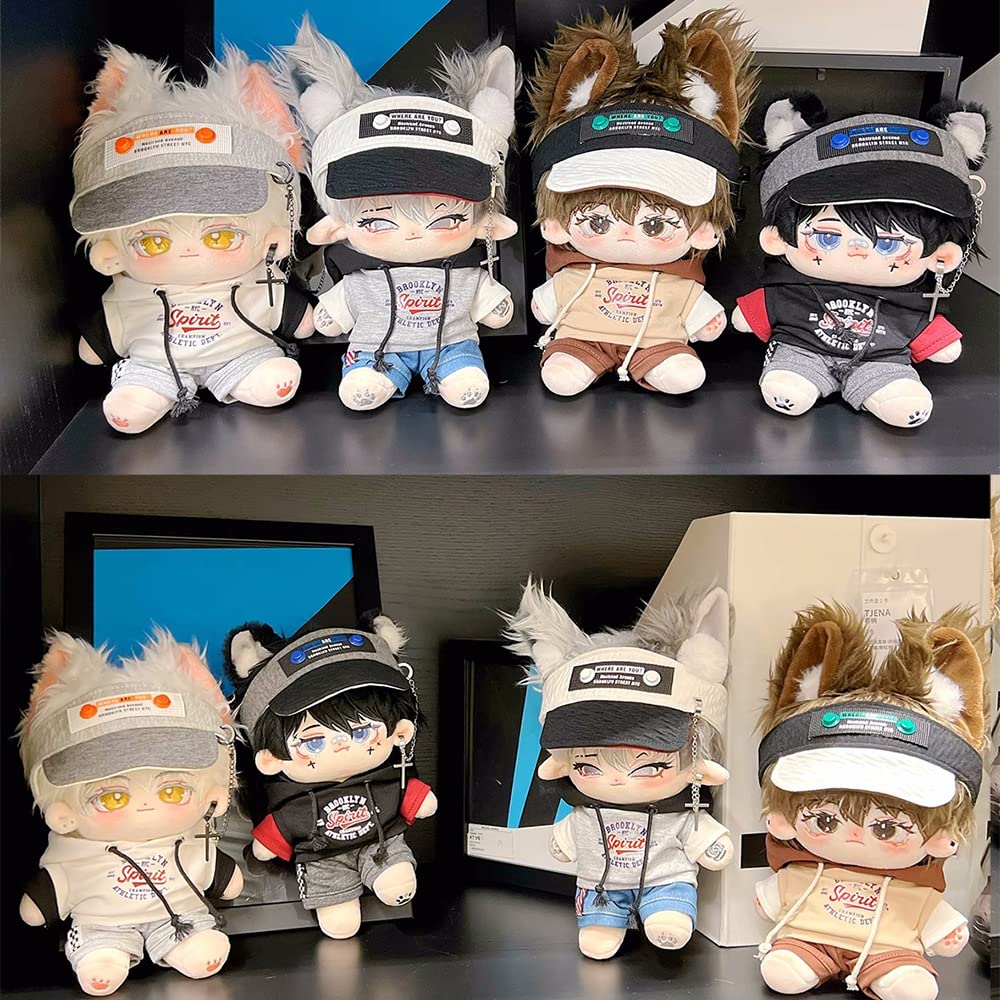 niannyyhouse 20cm Plush Doll with Loose Clothes, Empty Top Hat, Color Block Hoodie, Shorts, Ear Clip Accessories, Cotton Doll, Dress-Up (Grey)