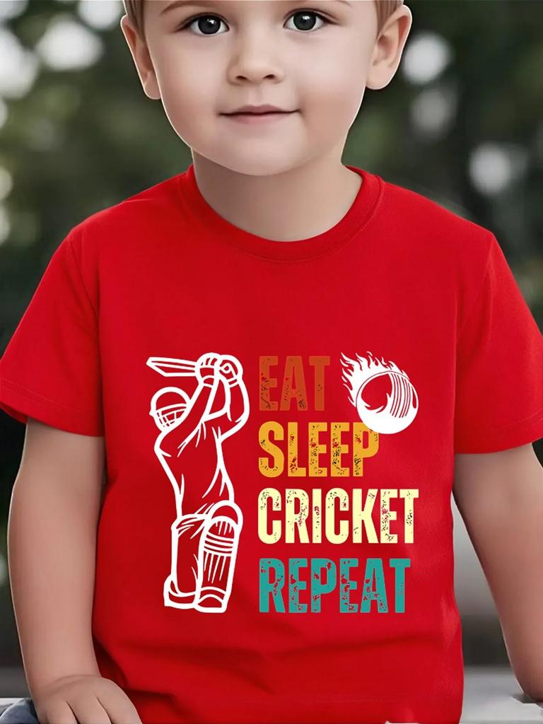 Cute Cricket Sports Letter Print Family Matching T Shirt Boys Girls Tee Parent Child Casual Top Mom Dad Kids Summer Daily Wear