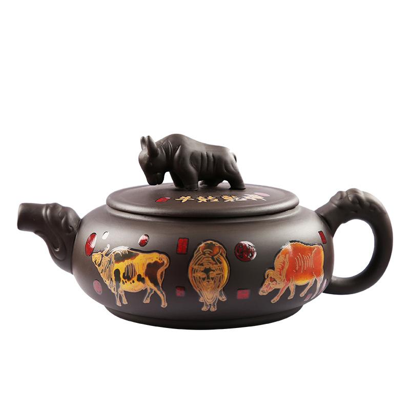 In Case of Heat, Discoloration and Water Break, Stand Upside Down, Fengming , Cow Turn To Qiankun Purple Sand Teapot, Handmade Teapot, Kung Fu Tea Set