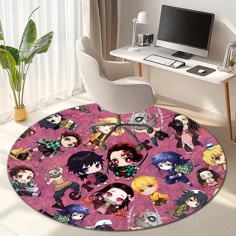 Classic Japanese-style Cartoon Demon Slayer Round Rug, Home Soft Decorative Anti-slip Yoga Mat and Chair Mat, Outdoor Floor Mat Carpet K24