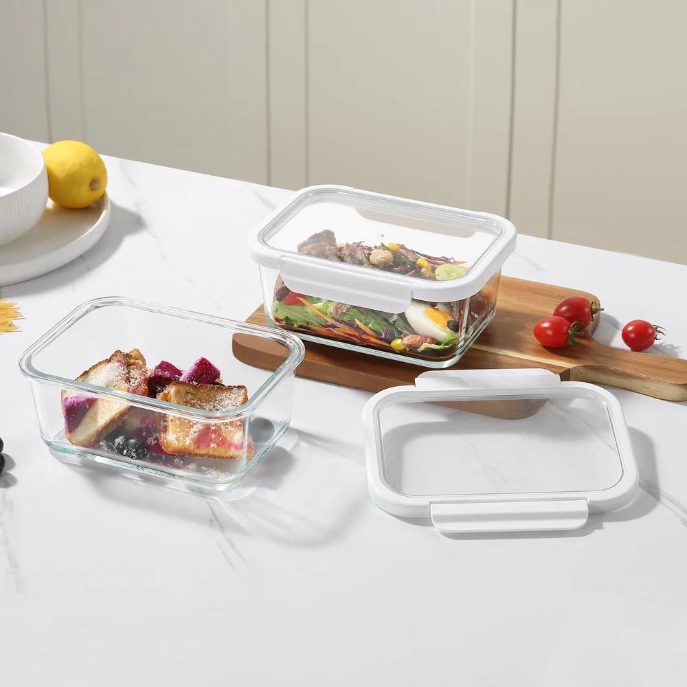 4PC Rectangle Glass Food Storage Containers Airtight Tritan Lid Microwave Freezer Dishwasher Safe Stackable BPA Free