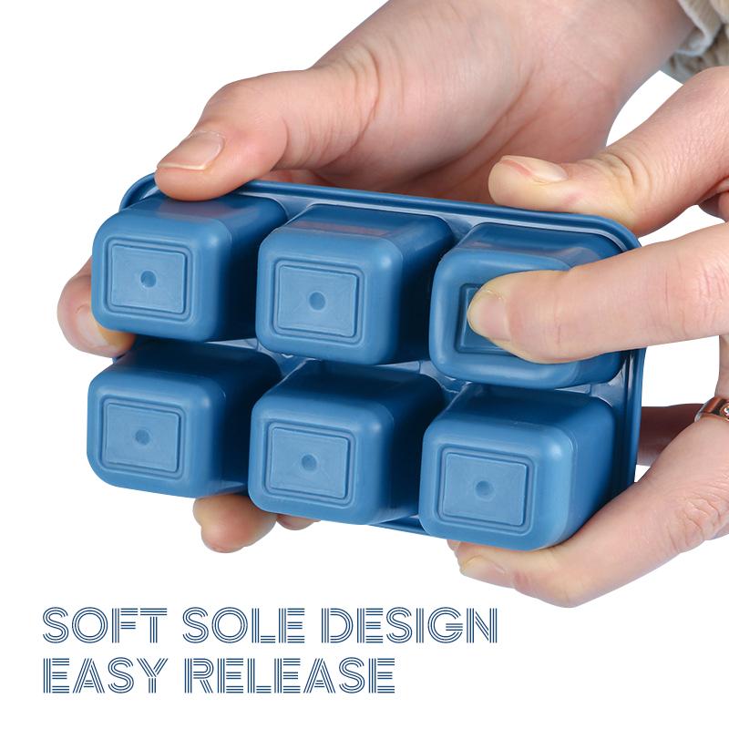 Ice Cube Tray with Lid Refrigerator Soft base Silicone Ice Mold Reusable 6 Grids Cube DIY Maker Kitchen Bar Tool Accessories