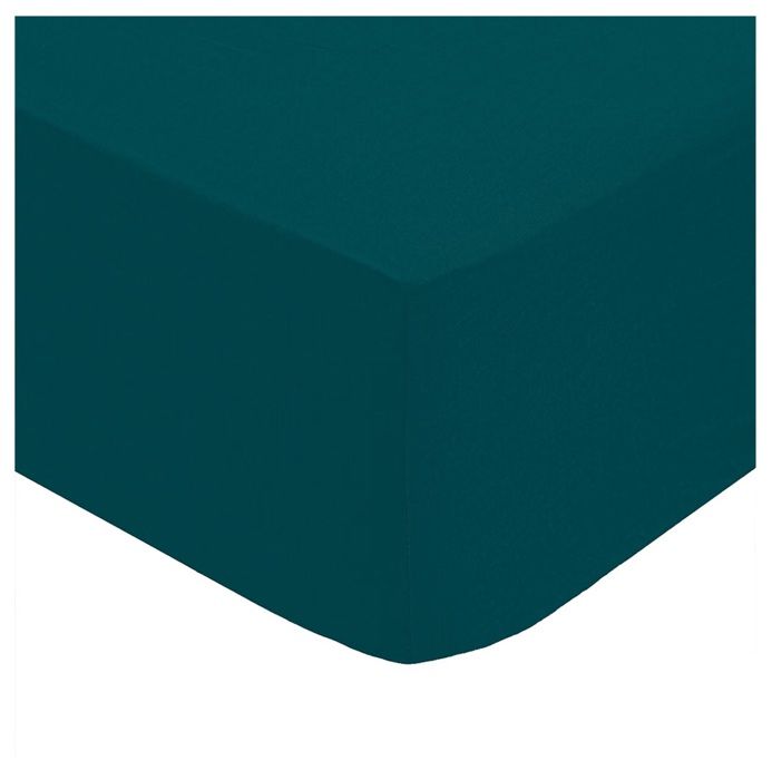 Drap Housse - Harmonie Bleu Egeen - 140 X 190 Cm - 100% Percale De Coton - Bonnet 30 Cm