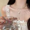 Double Fringed Pearl Necklace Women's Niche Camellia Collarbone Chain Light Luxury High-end Neck Chain Pendant Broken Silver