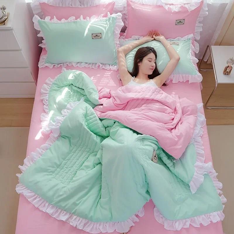 Korean Style Quilted Summer Quilt Blanket Lightweight Cooling Air-conditioning Comforter Quilt Soft Thin Quilt Machine Washable