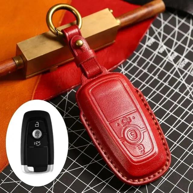 Car Key Case Cover Fob Leather Keychain Holder Accessories for Ford Focus Explorer Edge Fusion F150 F250 for Lincoln Navigator