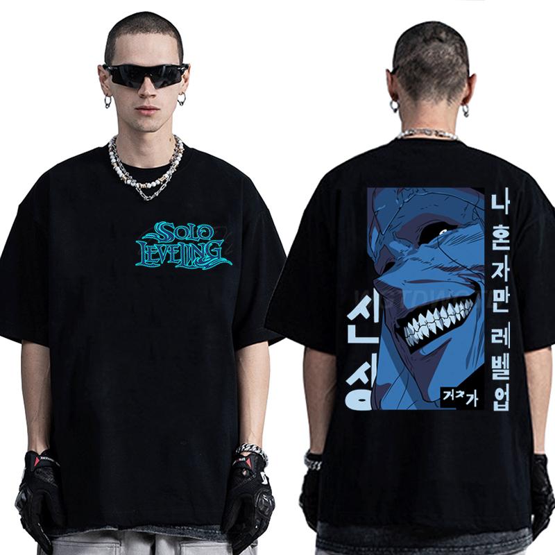 Solo Leveling Street Cool T-shirt Top 100% Cotton Hot Anime Men Clothes Harajuku Streetwear Solo Leveling Anime Men Women Shirt