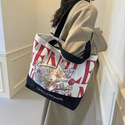 Large Capacity Alphabet Canvas Bag Women 2025 New Gentlewoman Fashion Printed Shoulder Bag Casual Bag