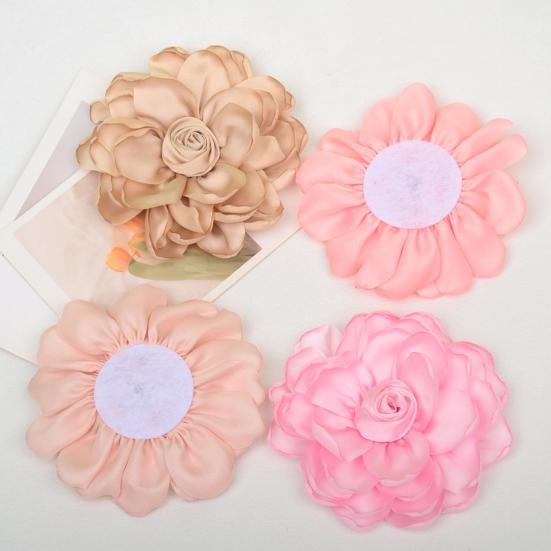 Fabric Flower Satin Rose with Flat Back Handcrafted Blooms Hat Clothes Hair Tie Accessories for DIY Craft Corsage Hairpin Brooch Headband
