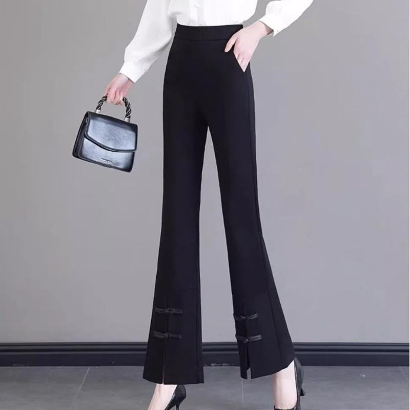 Chinese Style Trousers Drooping High Waist New Style Slim Elastic Suit Slit and Buckle Casual