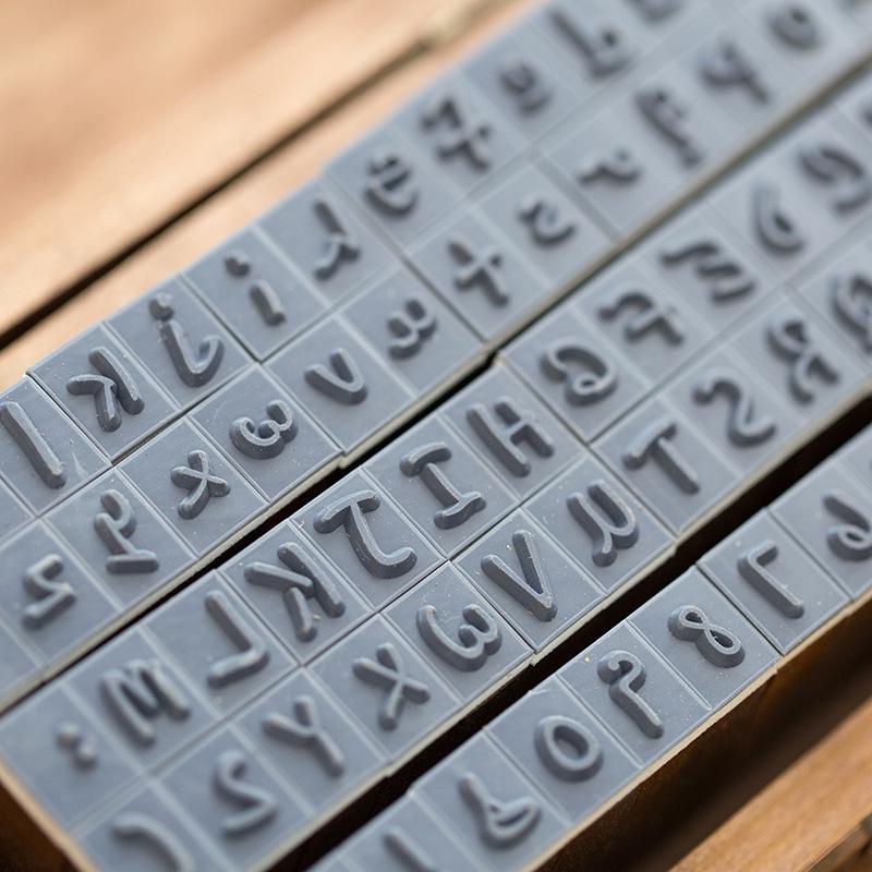 Retro Wooden Box Set: Uppercase & Lowercase English Alphabet and Number Stamps