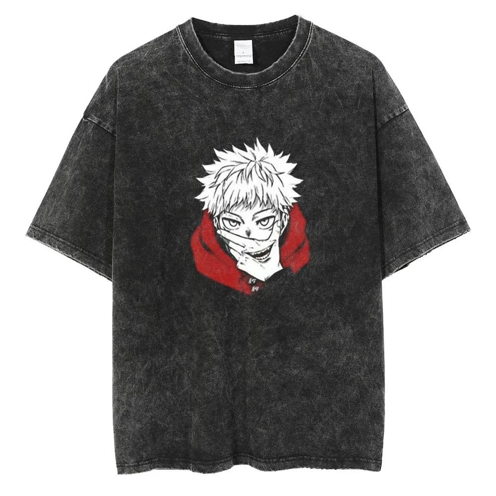 Japanese Anime Jujutsu Kaisen Men Women Oversized Washed T Shirt Streetwear Print Tshirt Casual Cotton Tee Loose Retro T-Shirt