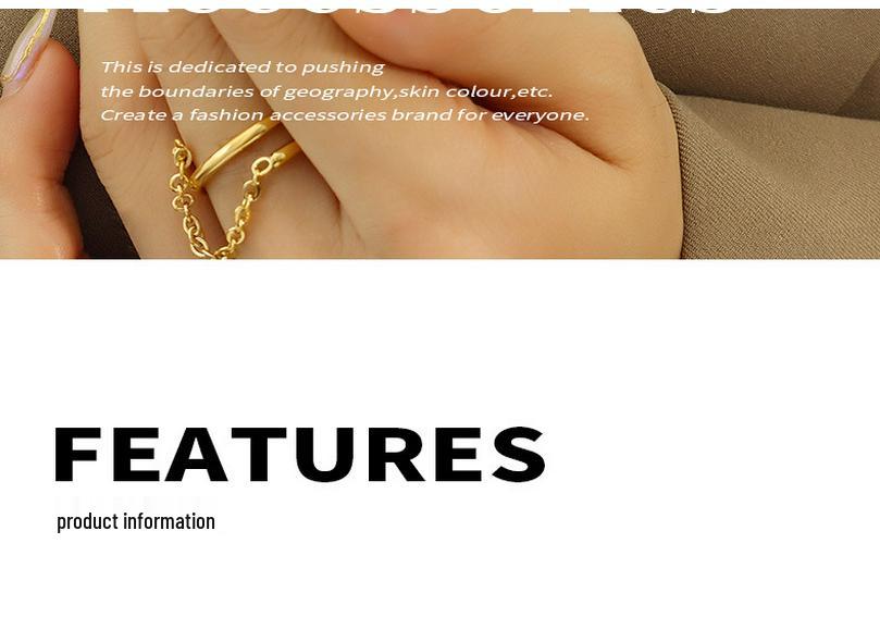 18K Gold Plated Titanium Steel Double Layer Index Finger Chain Ring for Women - European & American Style