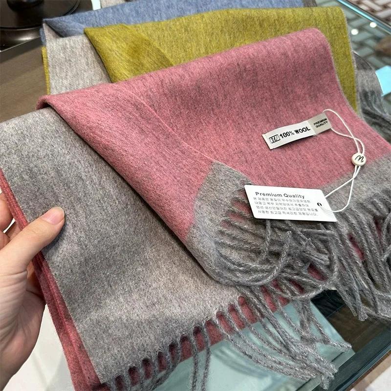 Australian Pure Wool Scarf Women Long Fringed Warm Cashmere Shawl Winter Warm Knitted Neck Scarf Wrap Women'S Accessories