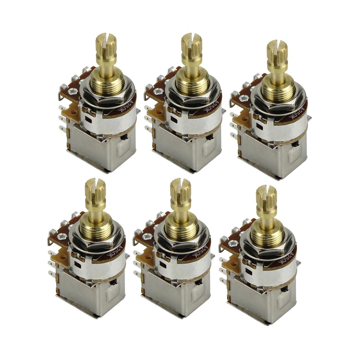 FLEOR 6PCS Push Push Potentiometer Guitar Pots 500K /250K Coarse 18-spline Shaft Long / Short