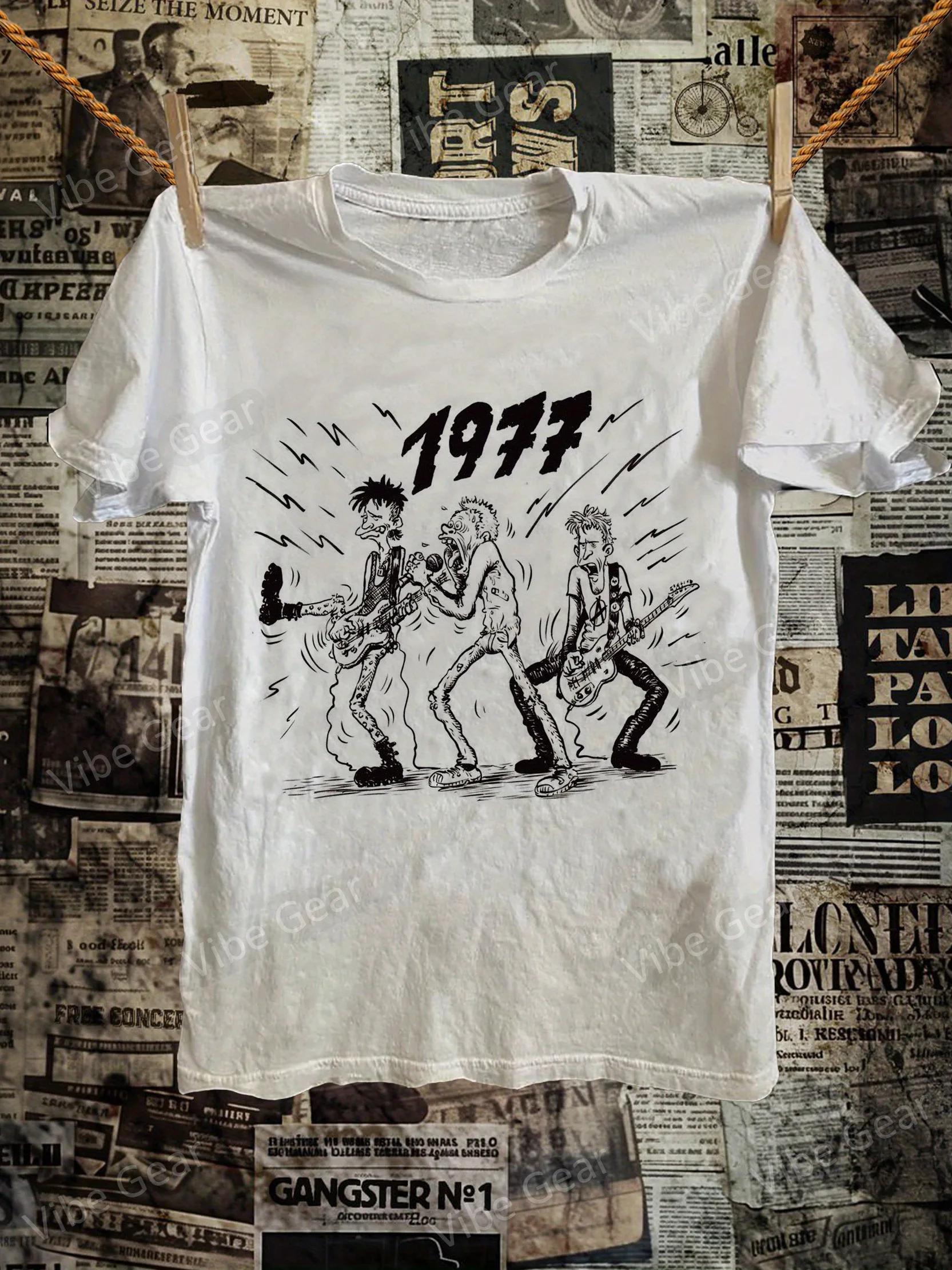 Men s Retro 1977 Punk Rebel Pattern T-shirt Retro Poster Girls  Art Pattern Casual Sports, Men s and Women s T-shirts - Men s... S