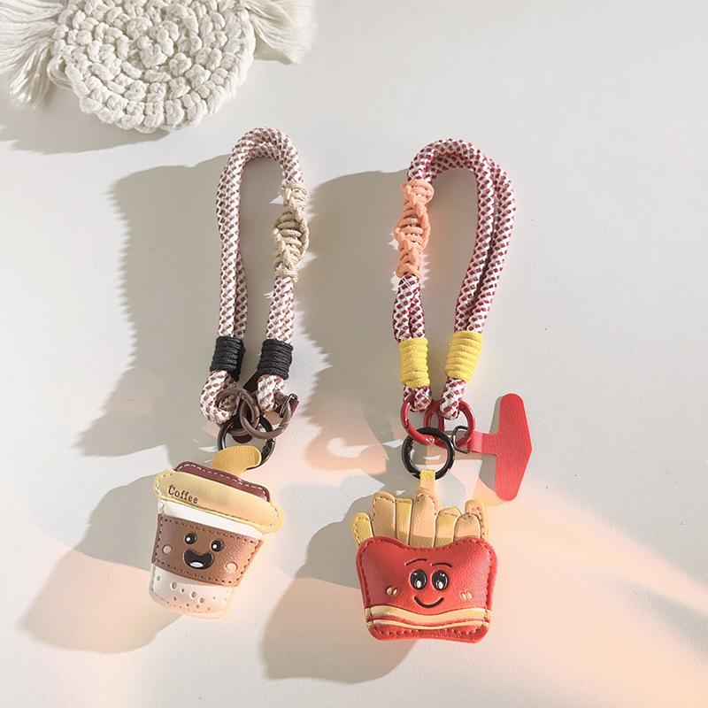 Trendy Ins Creative Coffee Cup Emoji Leather - Short Phone Lanyard/Bag Charm/Keychain For Women Universal Anti-Theft/Anti-Snatch