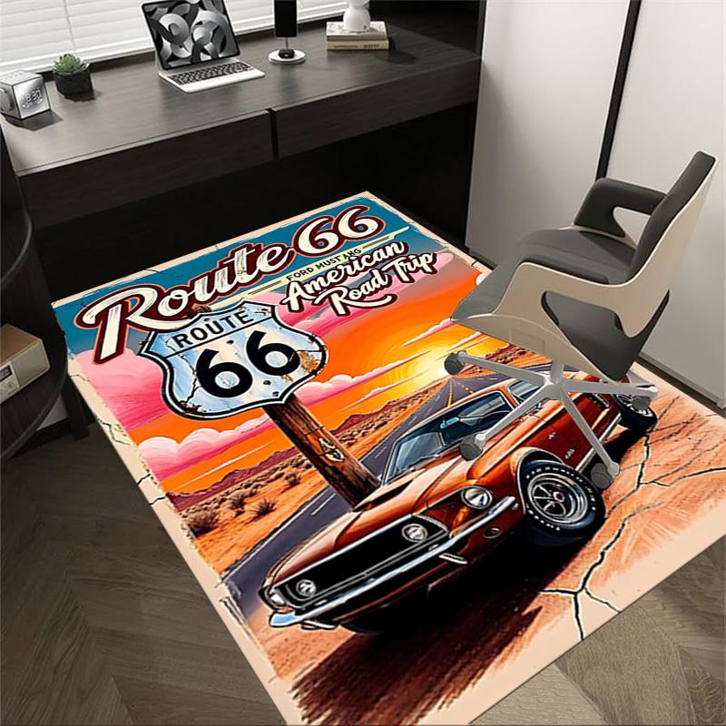 1pc Route 66 American Road Trip Home Office, Durable Polyester Floor Mat with Easy, Office Decor, Urban Style, Nonslip Backing 60cm by 90cm