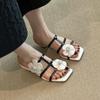 2026 Summer Flowers Shoes Women Sandals Middle Heels 4cm Elegant Ladies Heel Sandals Soft Comfortable Daily Shoes