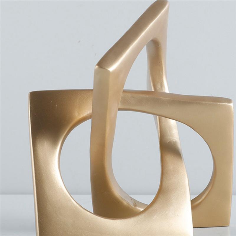 Versatile Abstract Geometric Distortion Ornament Craft Desk Decoration Golden Square Collar Artwork Statue Room Aesthetics Decor