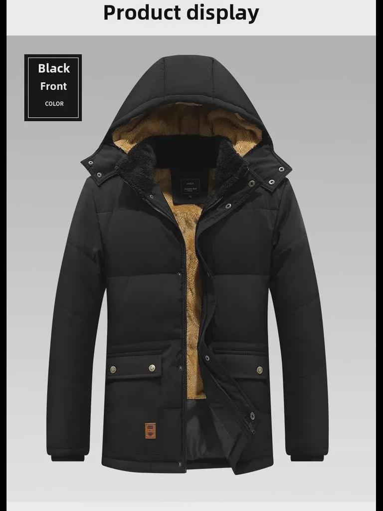 Men's Thick Plush Cotton Jacket, Large Size, Year-Round Warm Casual Coat