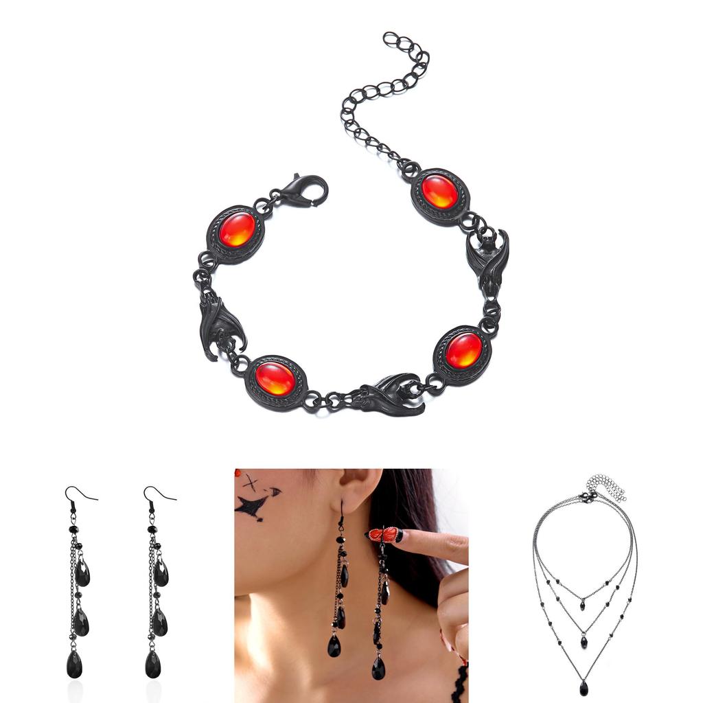Blood Drop Tassel Bat Pendant Necklace Set With Bat Charm For Men And Women