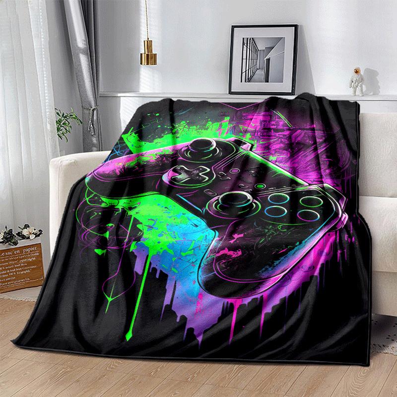 1pc Game Controller Printing Lightweight Flannel Blanket, Comfortable and Warm Blanket, for Camping Sofa Bed and Couch Office, in All Seasons