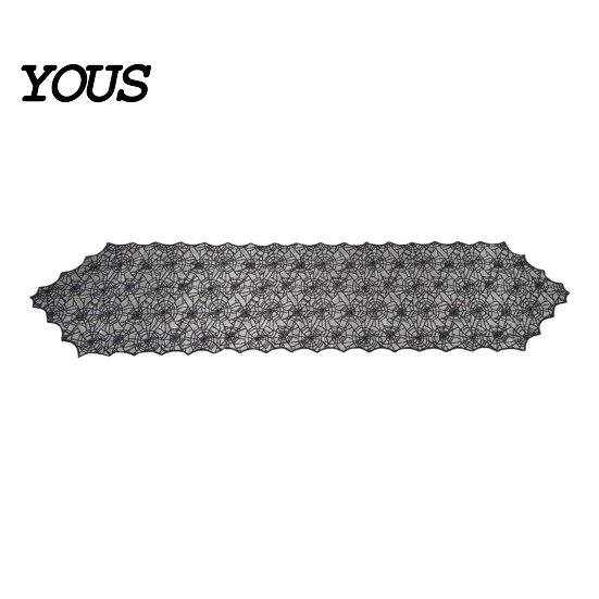 Halloween Table Runner Spider Web Runner, Dining Black Fabric Stain Resistant Hollow Party Decoration