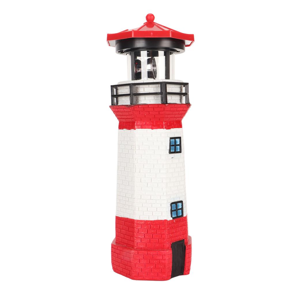 Solar Lighthouse 360 Degree Rotating Lighthouse Decoration Fadeless Resin LED Garden Lighthouse for Balcony Lawn BS38062