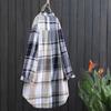 Frühlings Damen Karomuster Baumwolle Mittellange Blusen Damen Herbst Langarm Elegantes Lässiges Hemd Locker Knöpfbare Blusen
