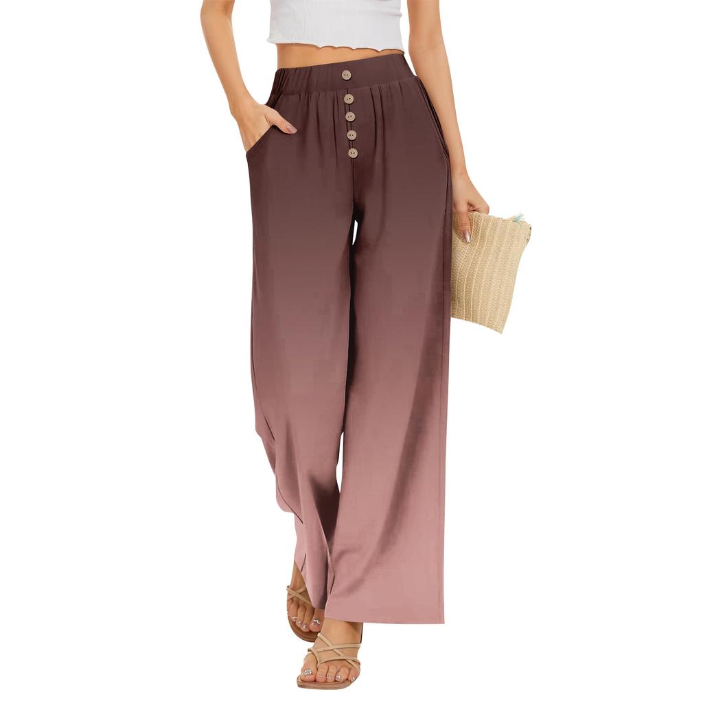 Damen Sommer Locker Weites Bein Hose Elastischer Bund Knopfleiste Vorne Mit Taschen Polka Dot Farbverlauf Druck Lässige Hose