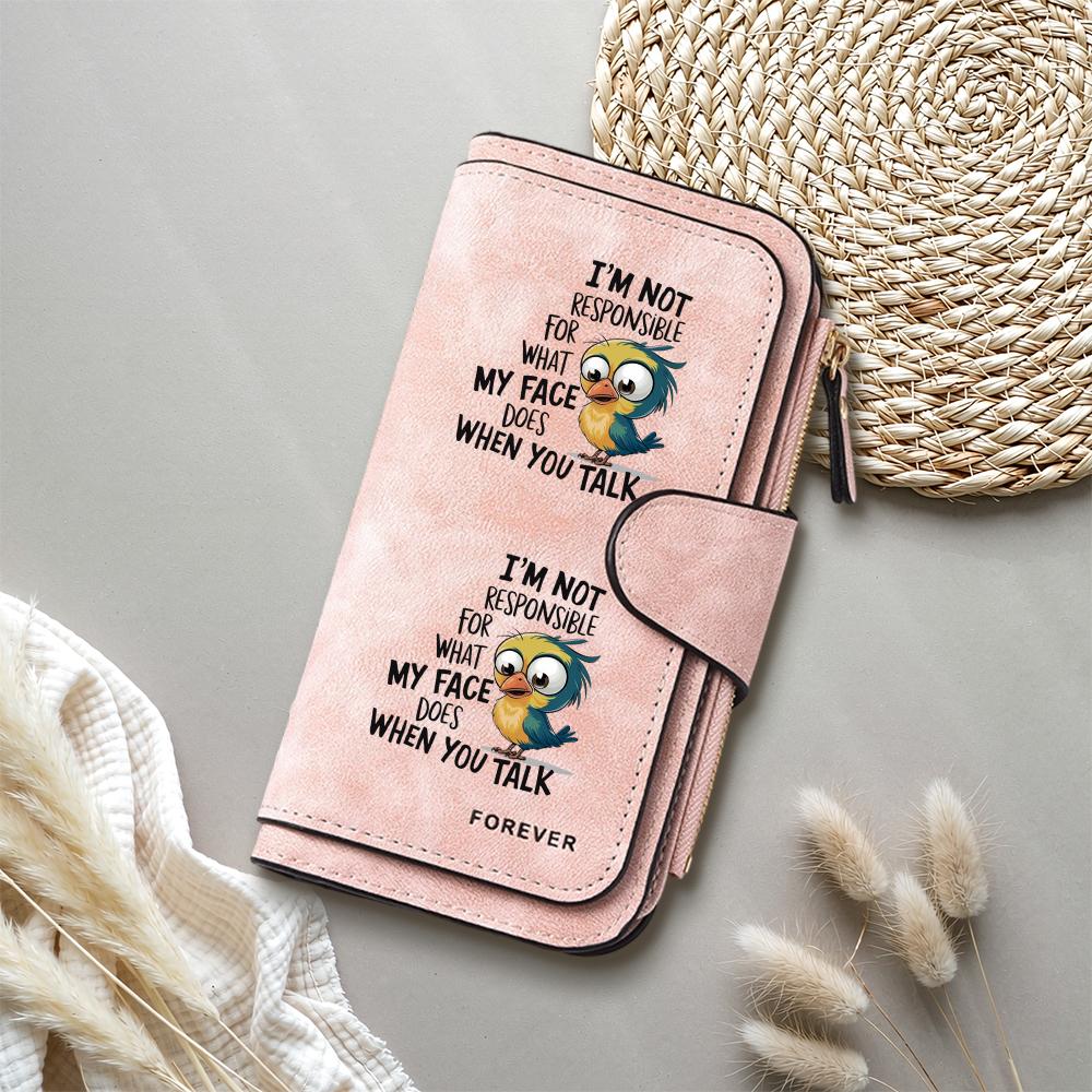Cute Bird Print Purse Funny Quote Faux Leather Wallet Casual Card Holder