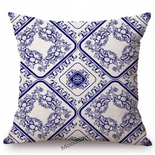Traditional Delft Navy Blue Toile Floral Pattern Elegant Royal Luxury Home Decoration Cotton Linen Sofa Pillowcase Cushion Cover