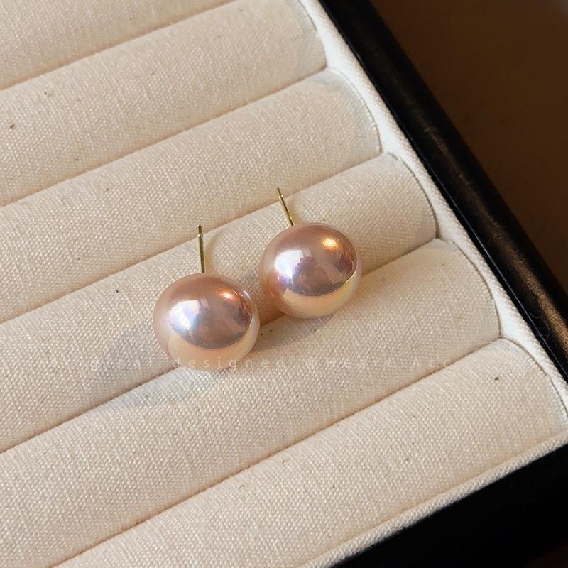 Cherry Blossom Pink Steamed Bread Pearl Stud Earrings Shijia Temperament Advanced Sense S Silver Needle Earrings Korean Temperament Versatile Earrings