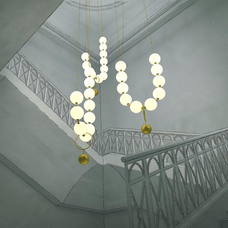 Denmark Chandelier Light Luxury DIY lamp Staircase Bubble Golden Necklace Chandelier Lustre Dining Room Hanging Light Fixtures