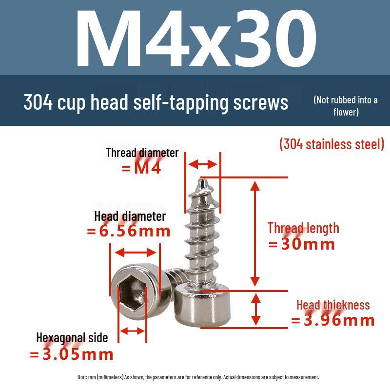 304 Pan Head Self-Tapping Coarse Thread Screw M1.7-M6 with Hex Socket
